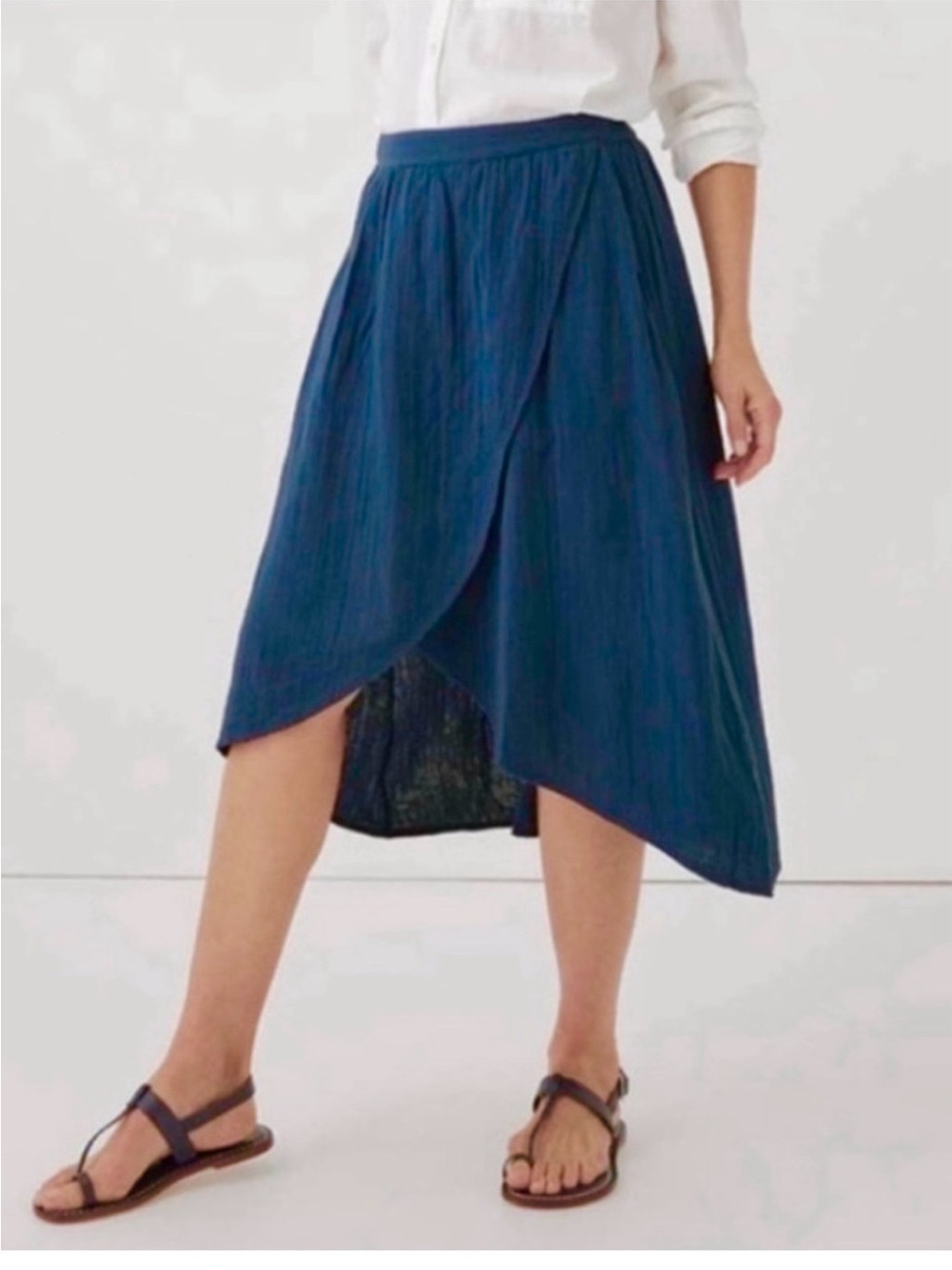 Pact Coastal Tulip Skirt Organic Cotton Double Gauze Blue Navy Size M Boho